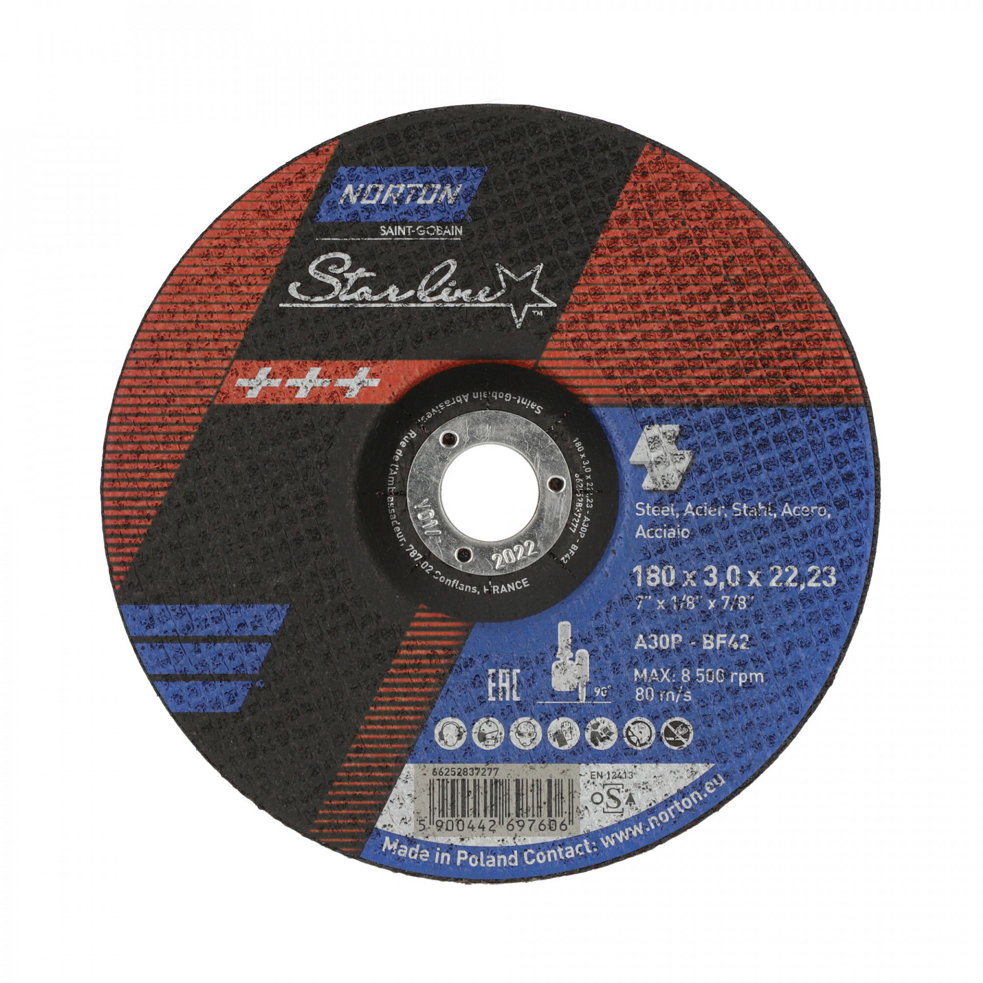 Norton Starline vágókorong 180x3,0x22,23mm A30P, 25 db/csomag termék fő termékképe