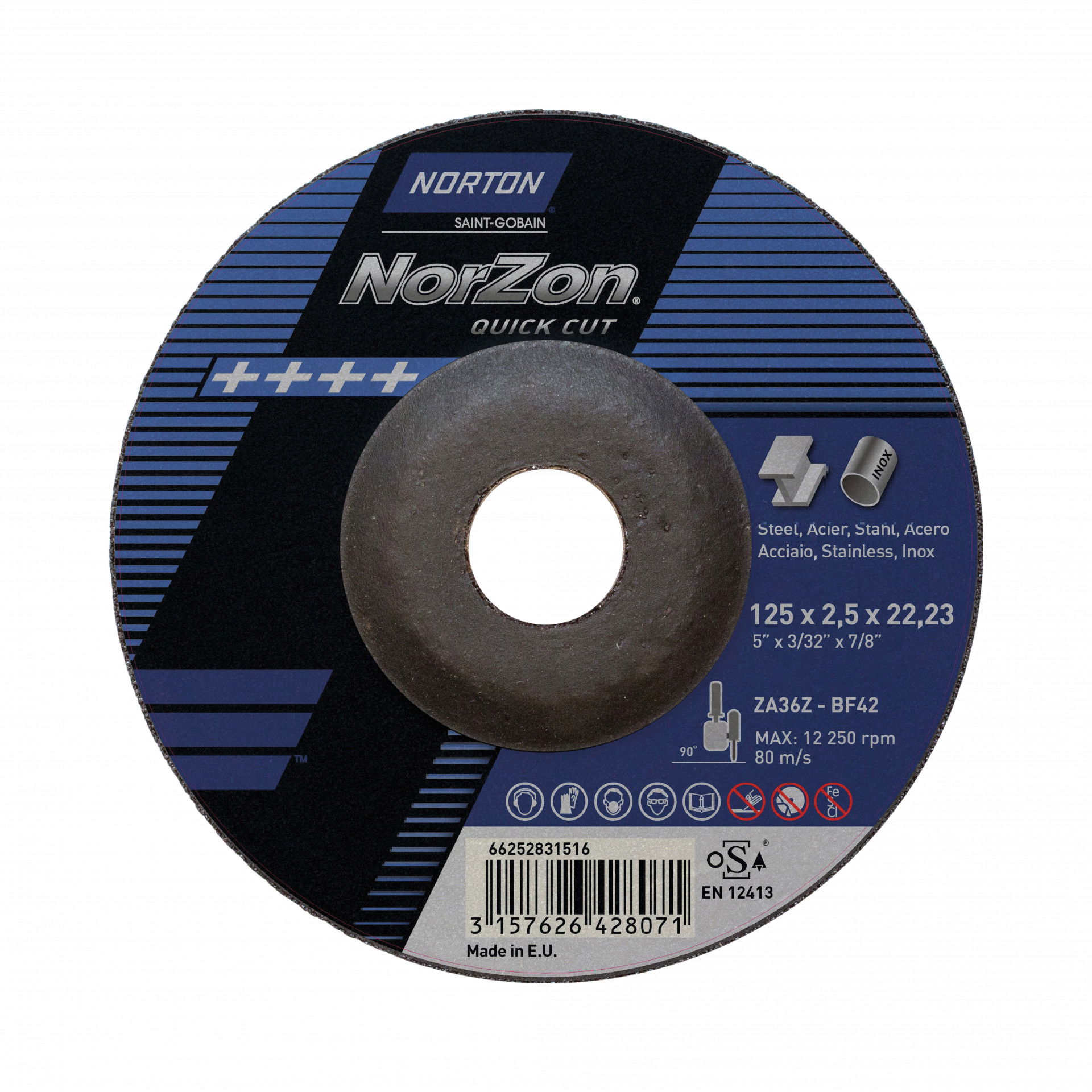 Norton Norzon Quick Cut vágókorong 125x2,5x22,23 mm ZA36Z, 25 db/csomag termék fő termékképe